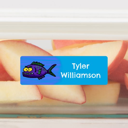 Piranha vis cartoon gepersonaliseerd labels (Aangebracht)