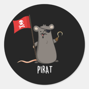 Pirat Funny Pirate Rat Pun Dark BG Ronde Sticker
