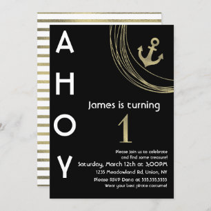 Pirate 1st Birthday Faux Gold Anchor Nautical Kaart