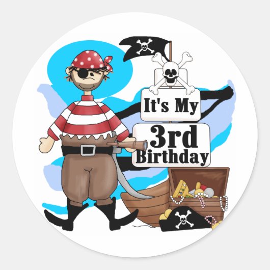 Pirate 3e verjaardag Tshirts en geschenken Ronde Sticker (Voorkant)