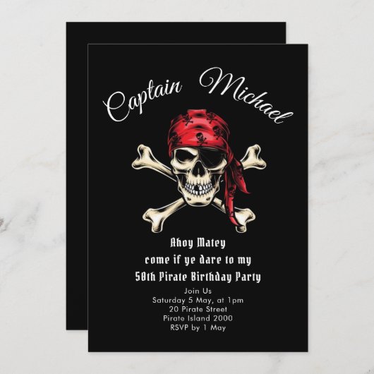 Pirate 50th Birthday Party Invitation Kaart (Voorkant / Achterkant)