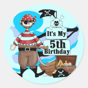 Pirate 5th Birthday Tshirts en Gifts Ronde Sticker