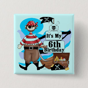 Pirate 6th Birthday t-shirts en cadeautjes Vierkante Button 5,1 Cm