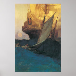  Pirate, aanval op een Galleon door Howard Pyle Poster