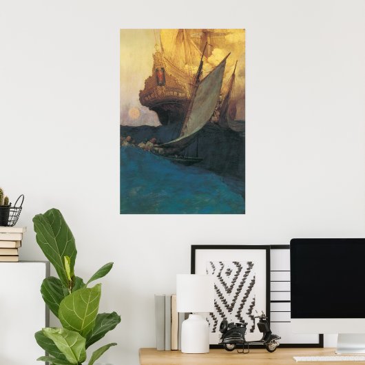  Pirate, aanval op een Galleon door Howard Pyle Poster (Thuiskantoor)