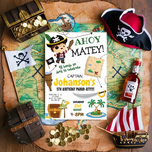 Pirate Ahoy Boy Invitation de fête d'anniversaire