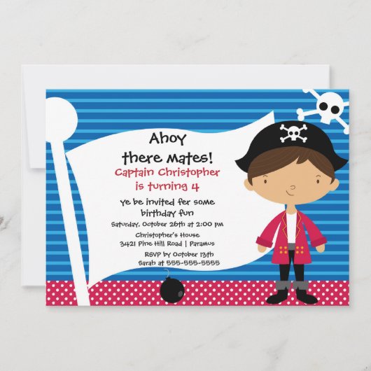 Pirate Ahoy Mates Anniversaire Fête Invitation Gar (Devant)