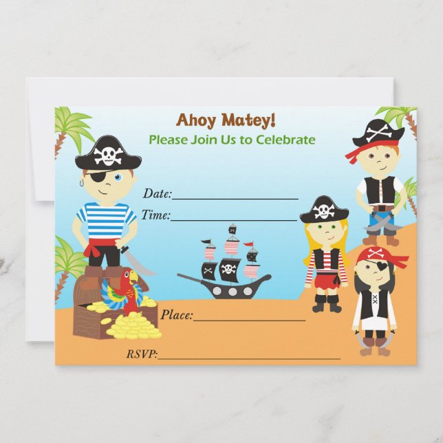 Pirate Ahoy Mates Anniversaire Fête Invitation Gar (Devant)