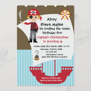 Pirate Ahoy Mates Birthday Party Invitation Boy Kaart