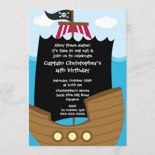 Pirate Ahoy Mates Birthday Party Invitation Boy Kaart