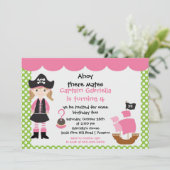 Pirate Ahoy Mates Birthday Party Invitation Girl Kaart (Staand voorkant)