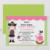 Pirate Ahoy Mates Birthday Party Invitation Girl Kaart (Voorkant / Achterkant)