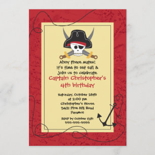 Pirate Ahoy Mates Boy Birthday Party Invitation Kaart