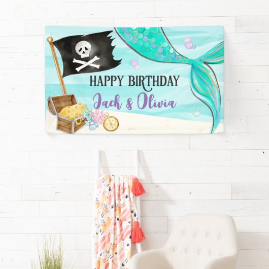 Pirate and Mermaid Tail joint Birthday Spandoek (Insitu)