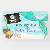 Pirate and Mermaid Tail joint Birthday Spandoek (Horizontaal)
