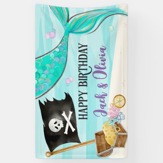Pirate and Mermaid Tail joint Birthday Spandoek (Verticaal)