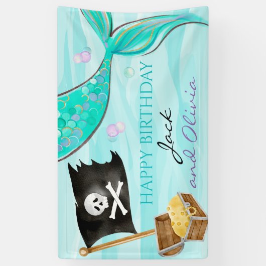 Pirate and Mermaid Tail joint Birthday Spandoek (Verticaal)