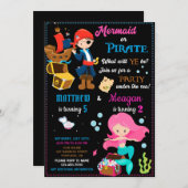 Pirate and Mermaid verjaardagsuitnodiging Twee the Kaart (Voorkant / Achterkant)