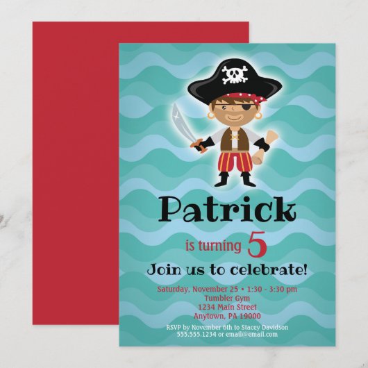 Pirate Anniversaire Fête Invitation Garçons (Devant / Derrière)