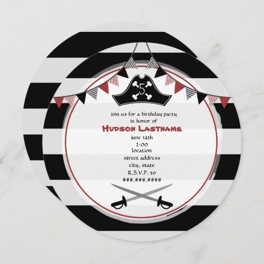 Pirate Anniversaire Fête Round Invitation (Devant / Derrière)