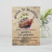 Pirate avontuur wacht |  Ship Theme Party Kaart (Staand voorkant)