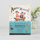 Pirate Birthday Invitation Ahoy Pirate Party Bash Kaart (Staand voorkant)
