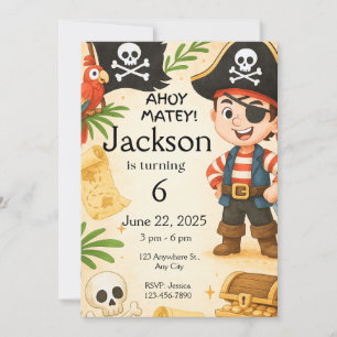 Pirate Birthday Invitation, bewerkbare Kinder part Kaart
