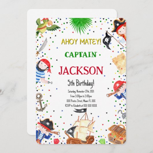 Pirate Birthday Invitation Kaart (Voorkant / Achterkant)
