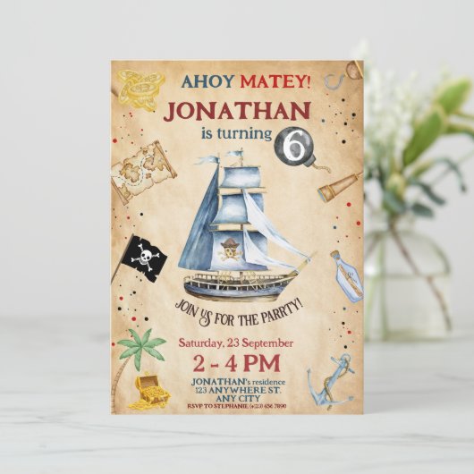 Pirate Birthday Invitation Kaart (Staand voorkant)