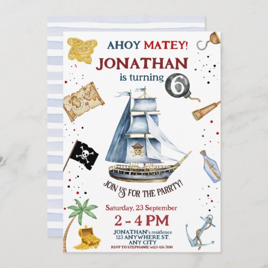 Pirate Birthday Invitation Kaart (Voorkant / Achterkant)
