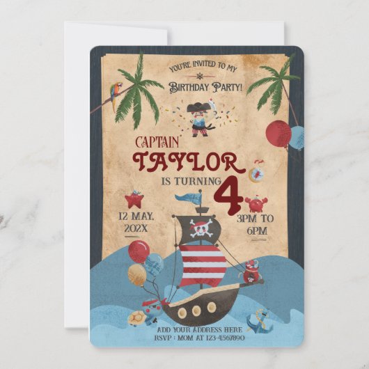 Pirate Birthday Invitation pour tous les âges (Devant)