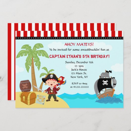 Pirate Birthday Invitations Kaart (Voorkant / Achterkant)