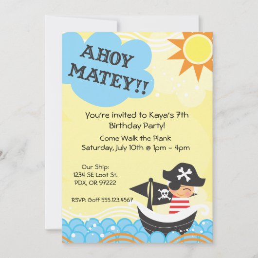 Pirate Birthday Invites Kaart (Voorkant)