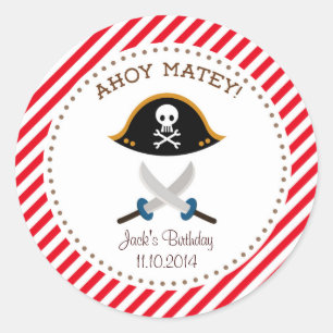 Pirate Birthday Merci Sticker Rouge