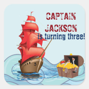 Pirate Birthday Party Boat stripes design Vierkante Sticker