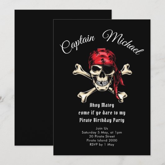 Pirate Birthday Party Invitation Kaart (Voorkant / Achterkant)
