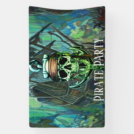 Pirate Birthday Party Schedel Kapitein Spookschip Spandoek (Verticaal)