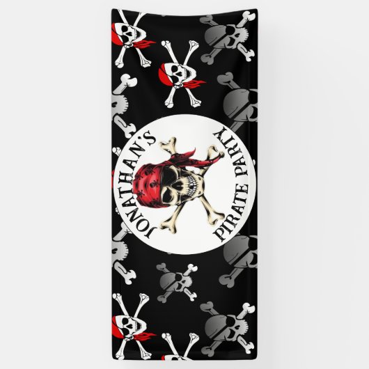 Pirate Birthday Party Skulls Spandoek (Verticaal)