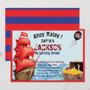 Pirate Birthday Party Uitnodiging Boot strepen