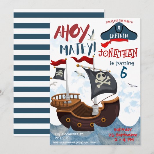 Pirate Birthday Party Watercolor Invitation (Devant / Derrière)