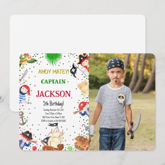 Pirate Birthday Photo Invitation (Devant / Derrière)
