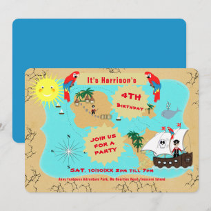 Pirate Birthday Treasure Map Ship Cute Invitation Kaart