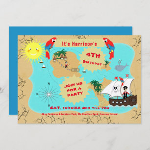 Pirate Birthday Treasure Map Ship Cute  Kaart