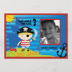 Pirate Boy Birthday Party Invitation, Ahoy Mateys! Kaart
