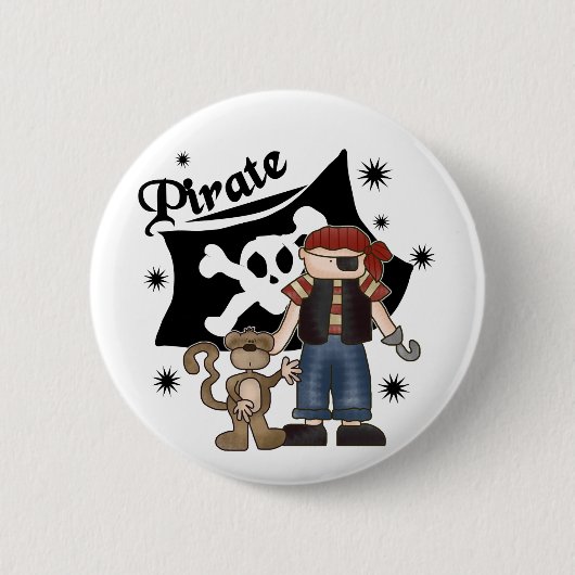 Pirate Boy met aap Ronde Button 5,7 Cm (Voorkant)
