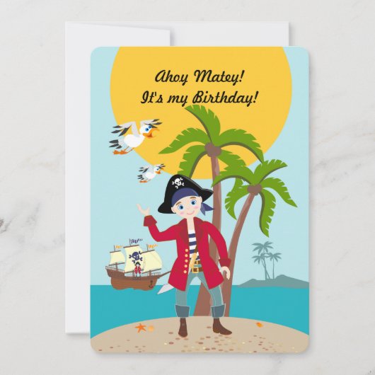 Pirate boy, uitnodiging voor verjaardagsfeestdag (Voorkant)