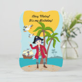 Pirate boy, uitnodiging voor verjaardagsfeestdag (Staand voorkant)