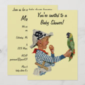  Pirate Boy w Parrot Baby shower Invitation Kaart (Voorkant / Achterkant)