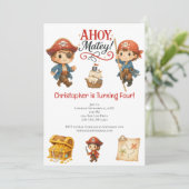 Pirate Boys 4th Birthday Schattige Trendy Kaart (Staand voorkant)