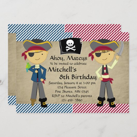 Pirate Boys Invitations d'anniversaire (Devant / Derrière)